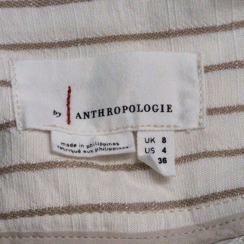 Anthropologie Cream Beige Striped Wide Leg Button Side Pants Size 4 - Picture 4 of 8